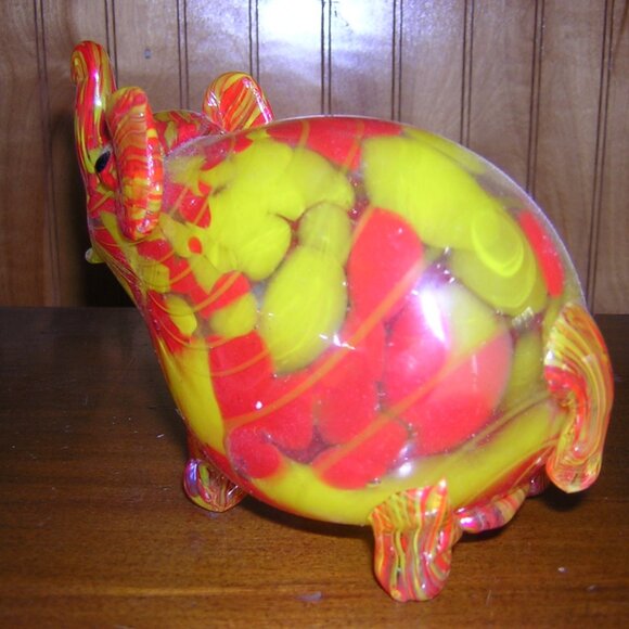 Fiery Red and Yellow Glass Elephant Art - Picture 3 of 16
